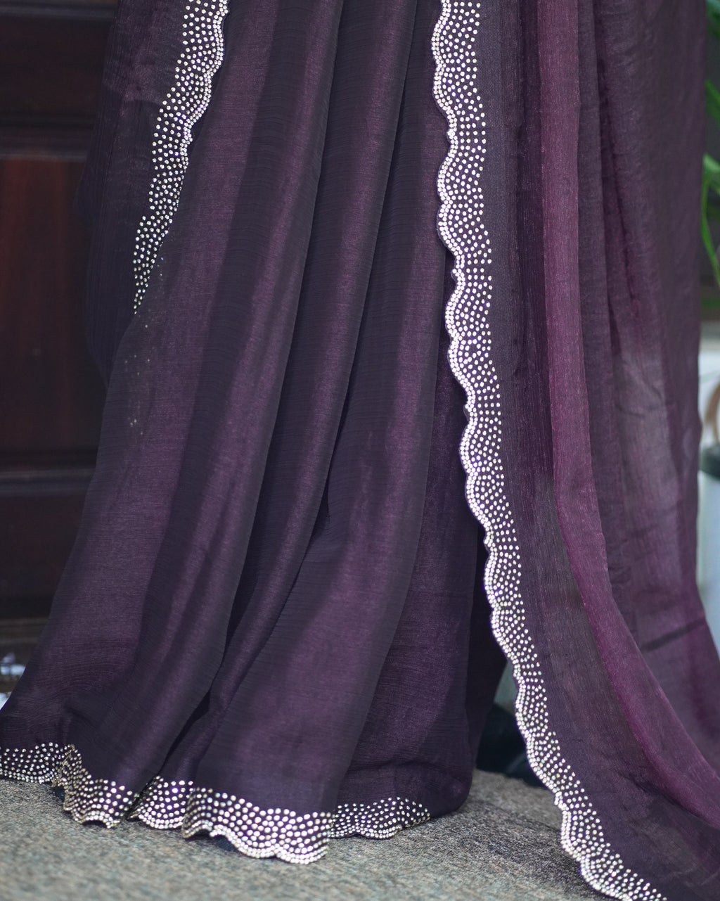 Crushed Georgette Saree With Stones on the Border -0018