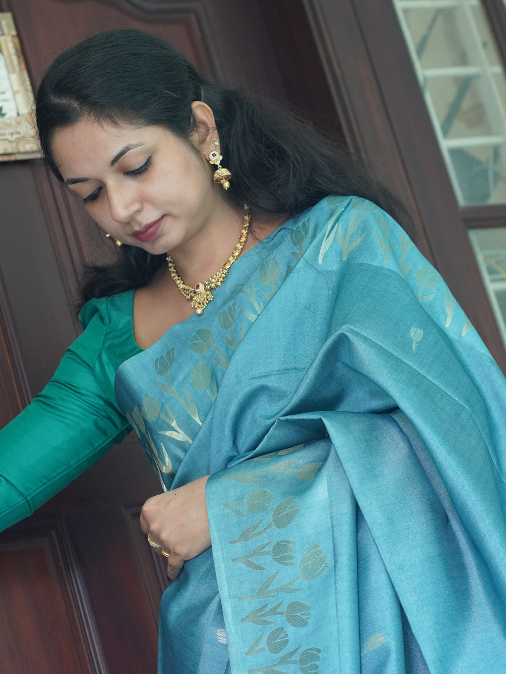 Premium Semi Tussar Saree with Tulip Border -0009