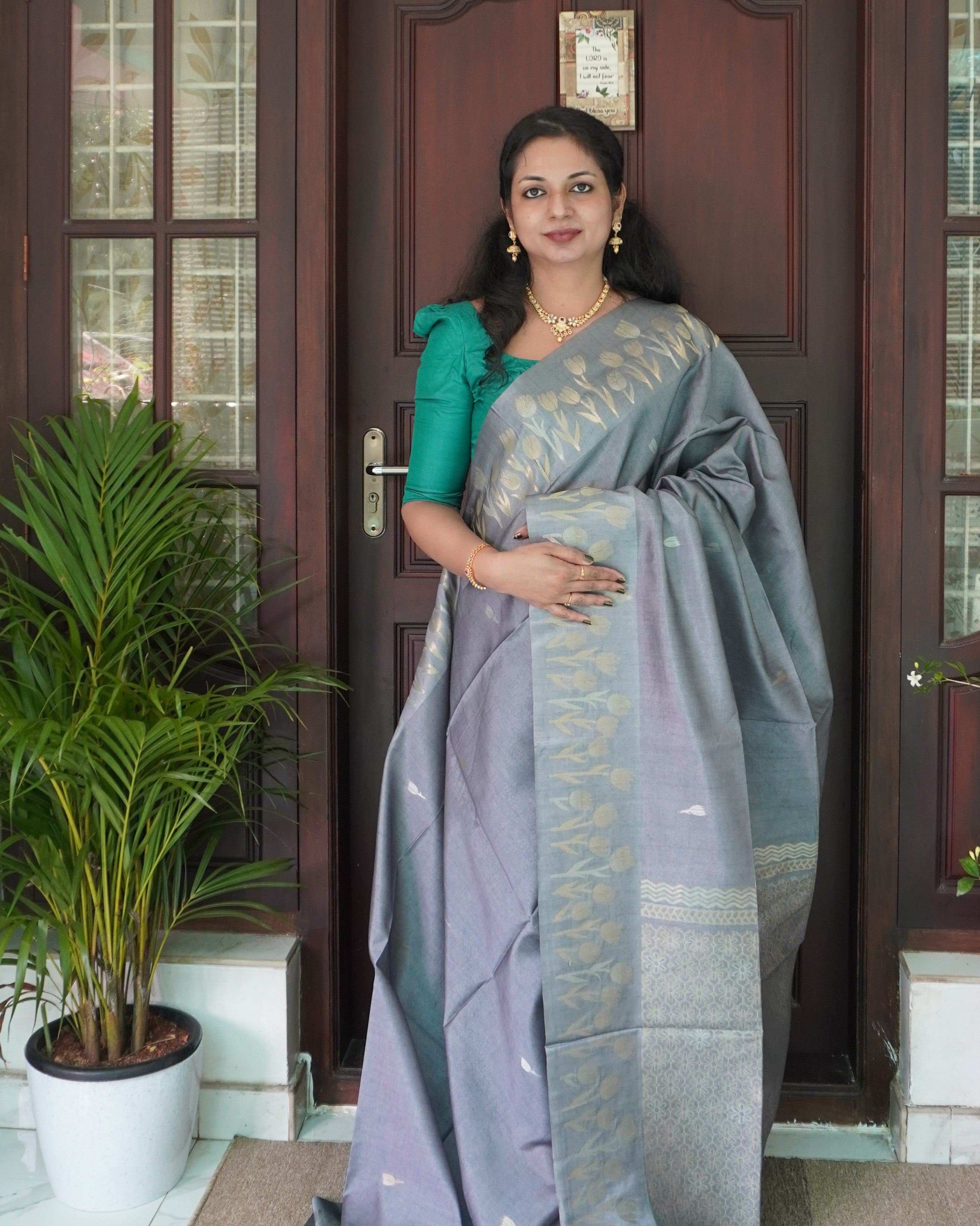 Premium Semi Tussar Saree with Tulip Border -0009