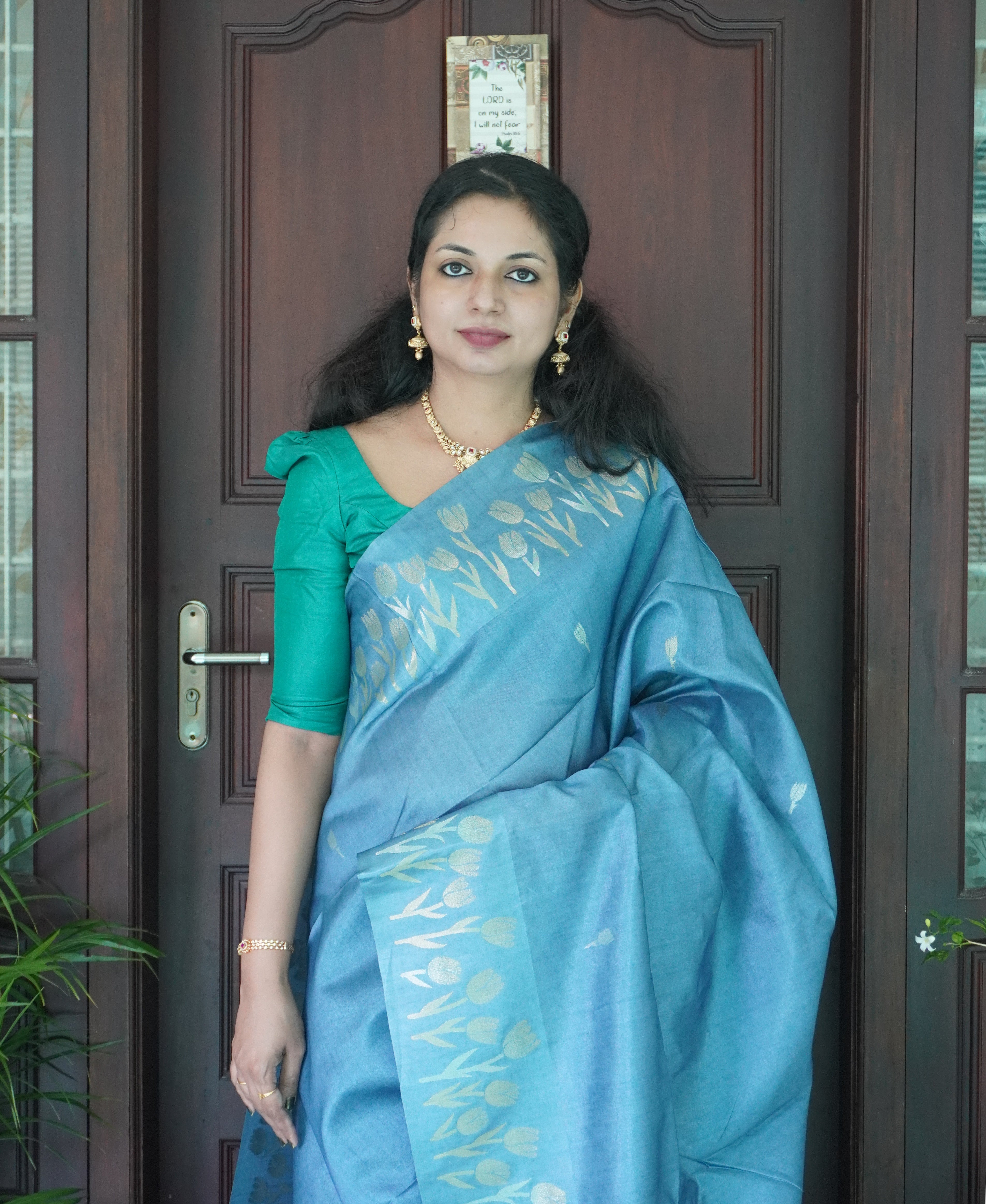 Premium Semi Tussar Saree with Tulip Border -0009