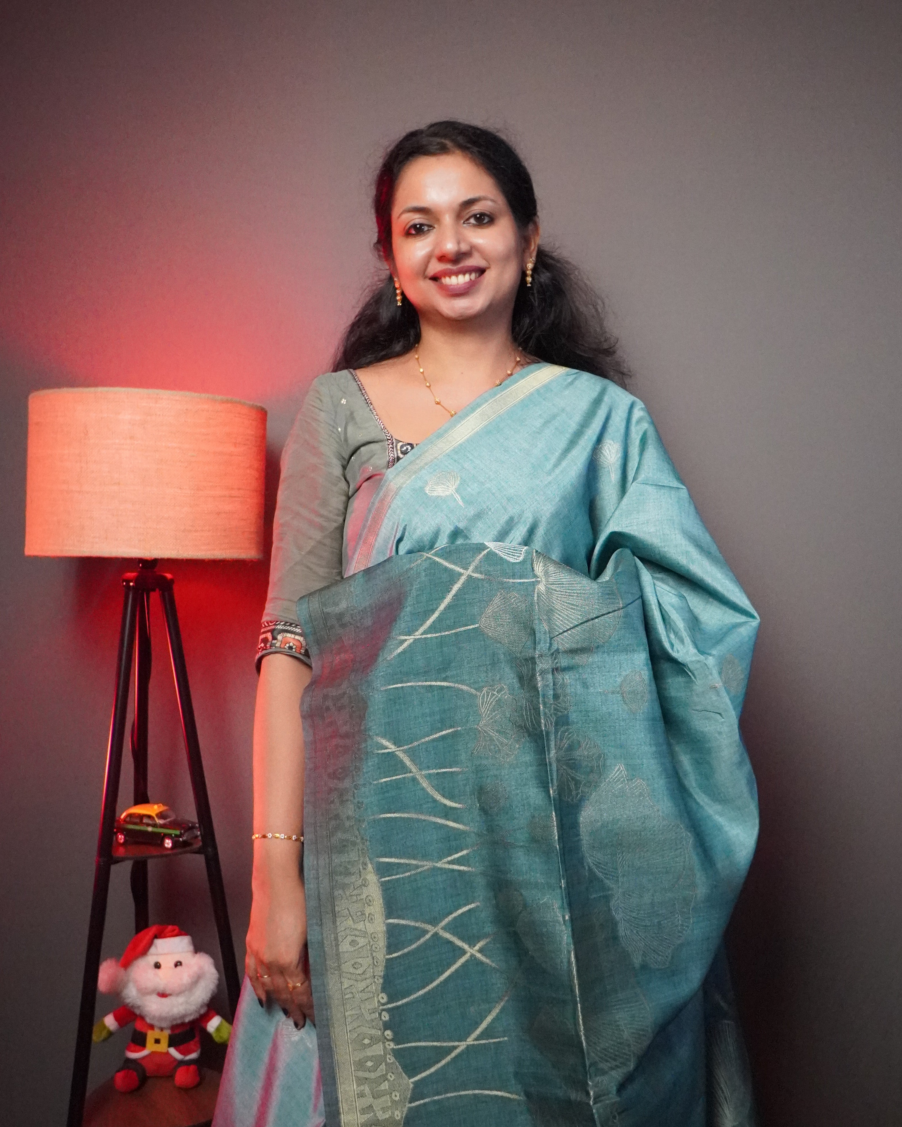 Semi Tussar Saree with Flower Motif -0006