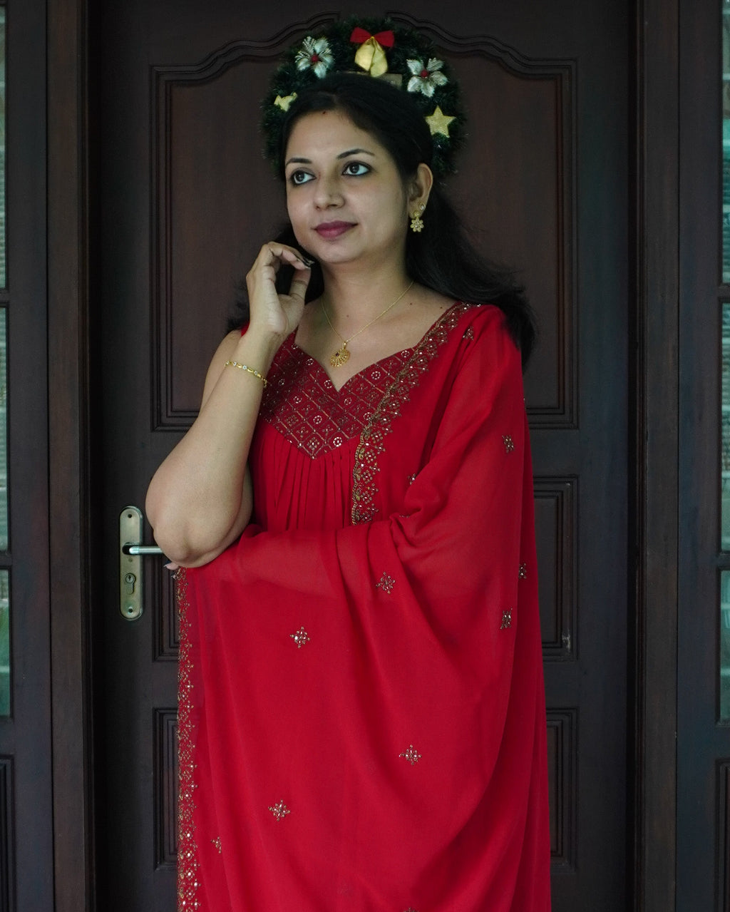 Stitched A-Line top and Shawl -0043