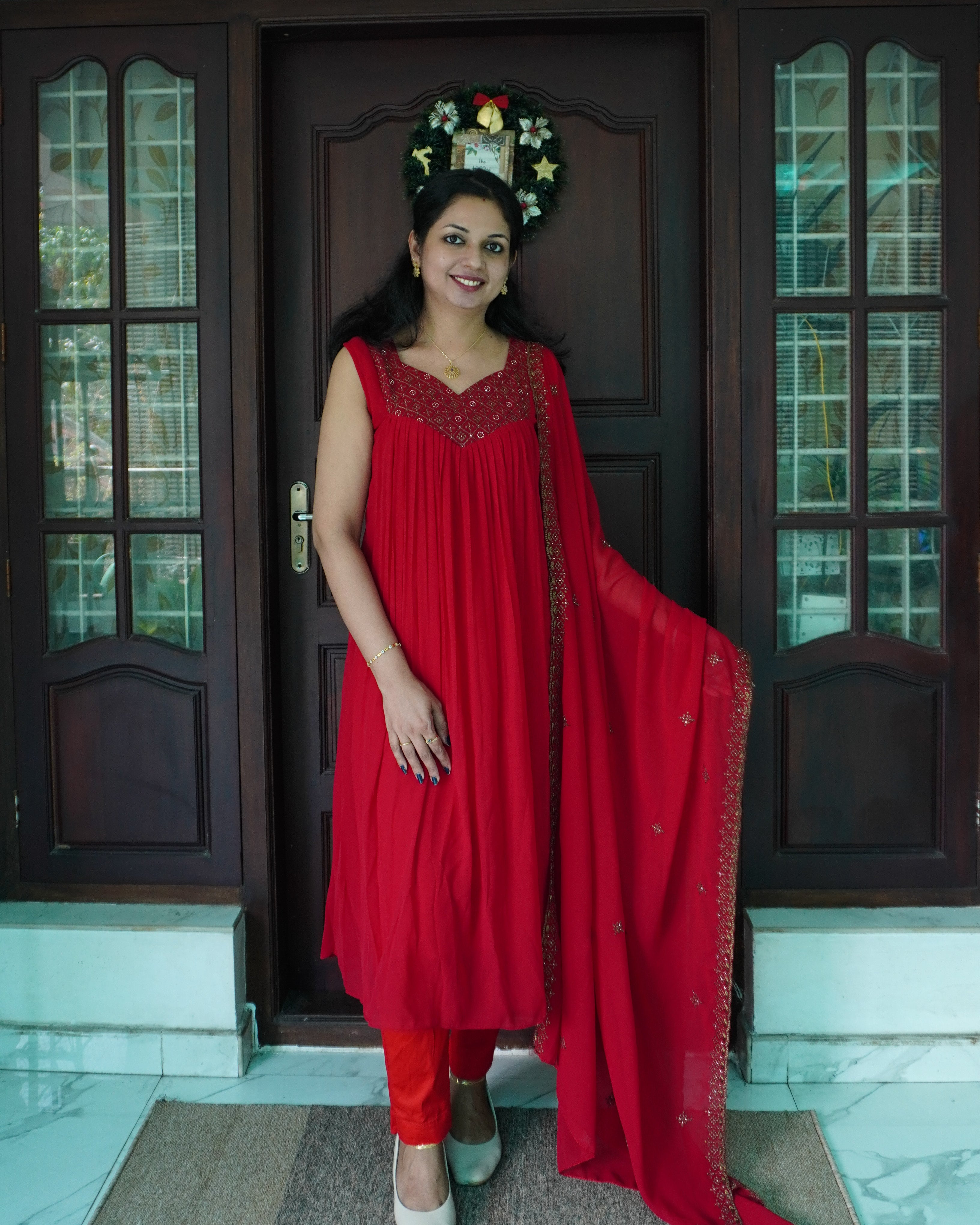 Stitched A-Line top and Shawl -0043