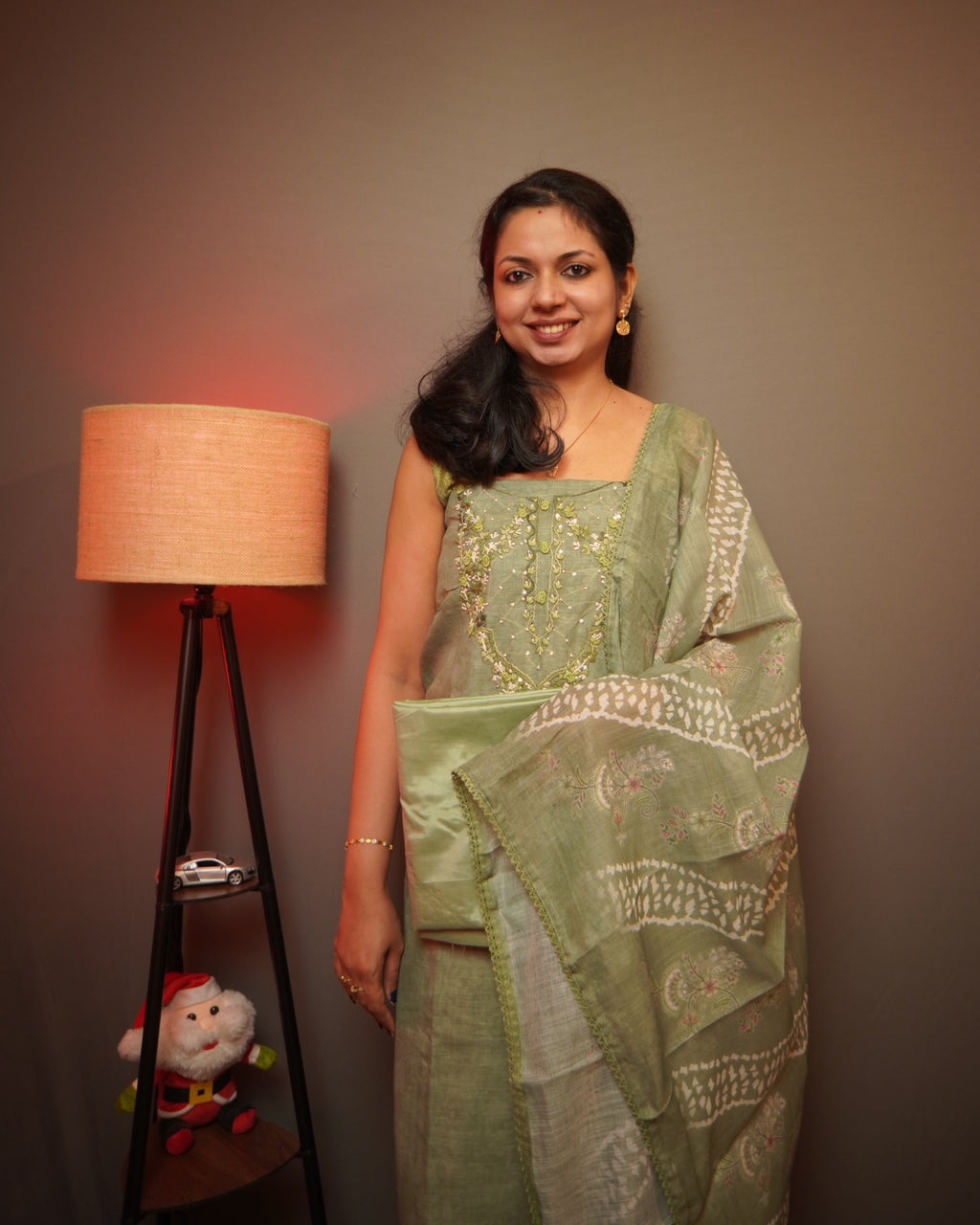 Chanderi Unstitched Salwar Set with French knot Embroidery work-0044