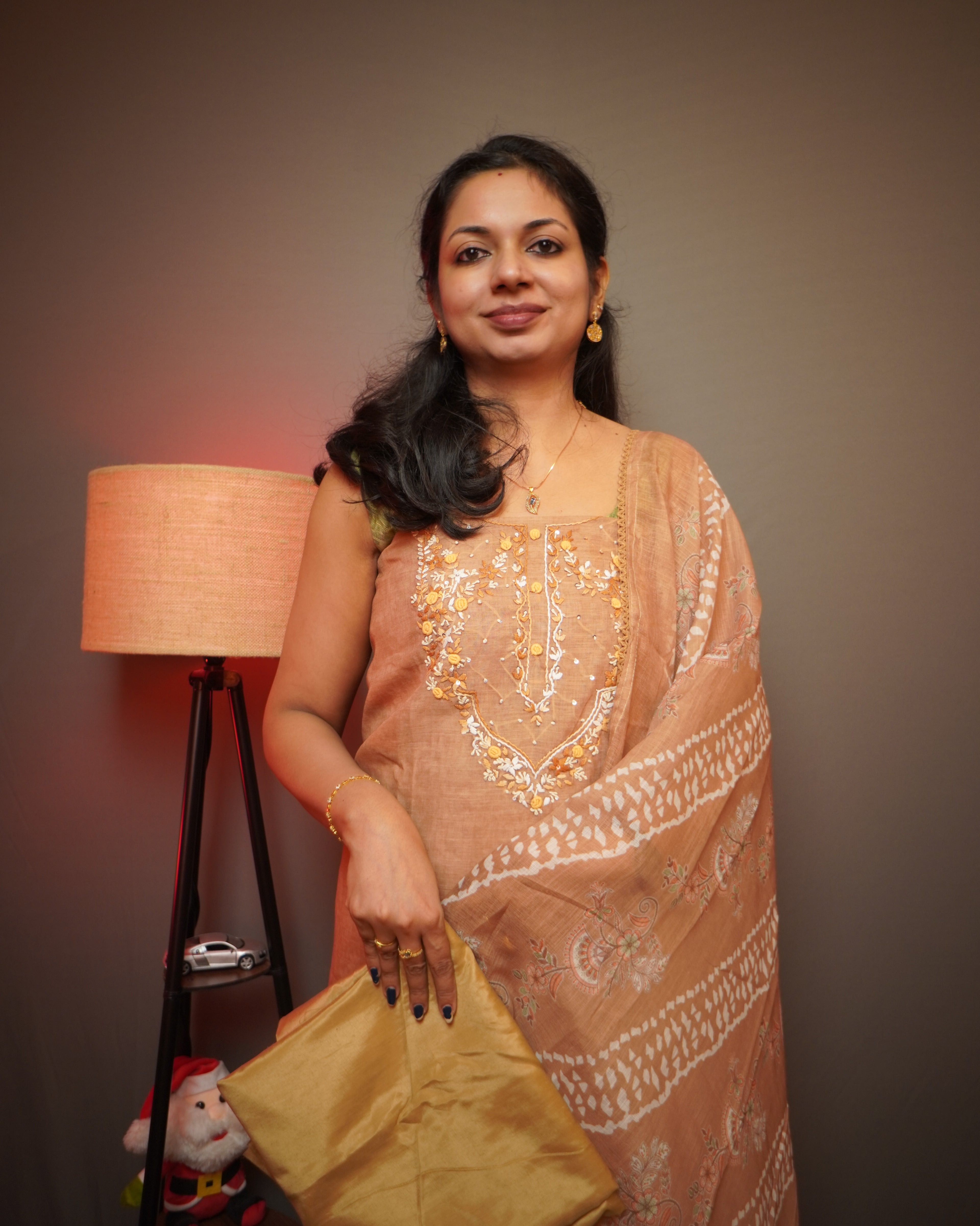 Chanderi Unstitched Salwar Set with French knot Embroidery work-0044