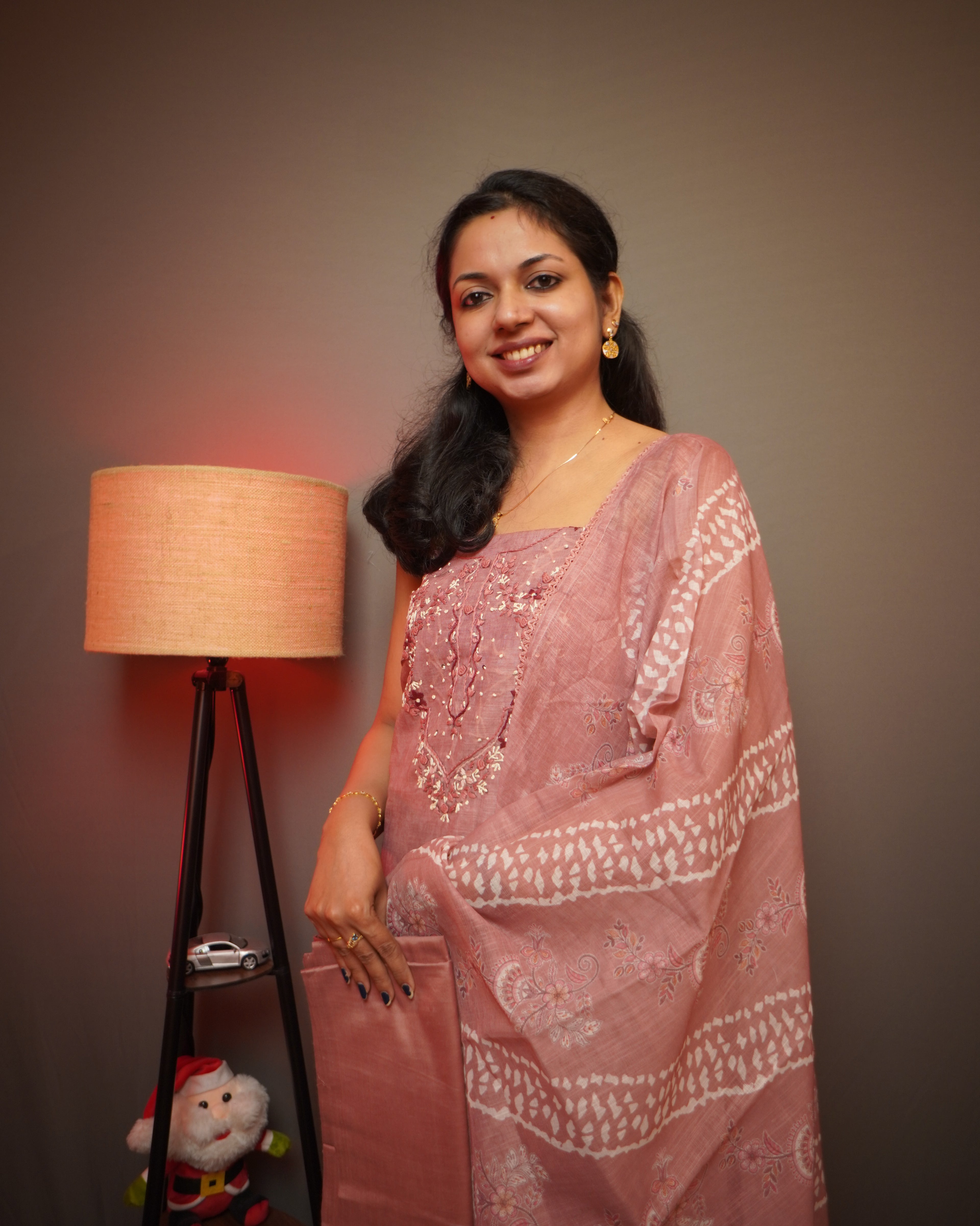 Chanderi Unstitched Salwar Set with French knot Embroidery work-0044