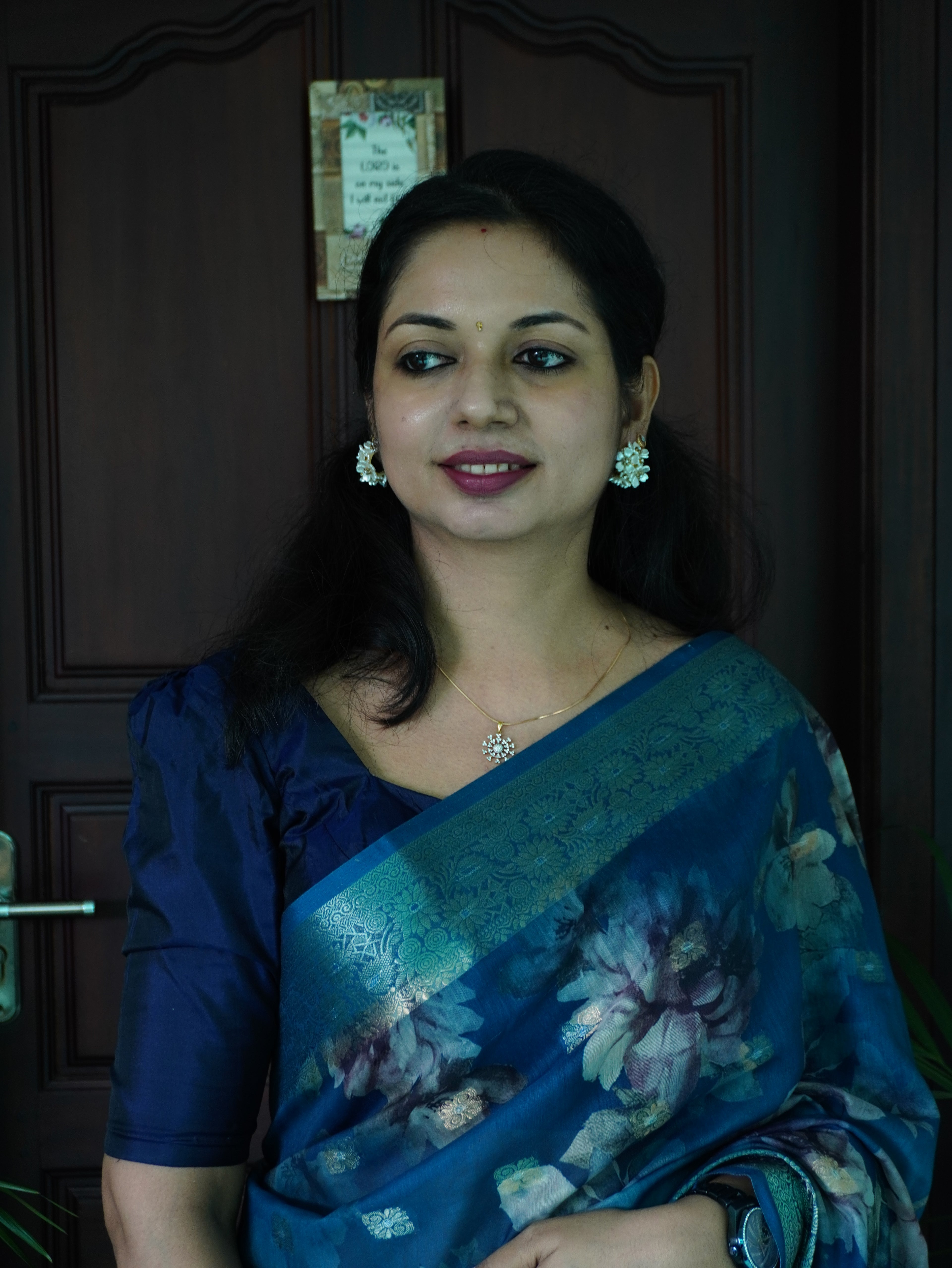 Semi Linen Saree with Floral Print-0050-1