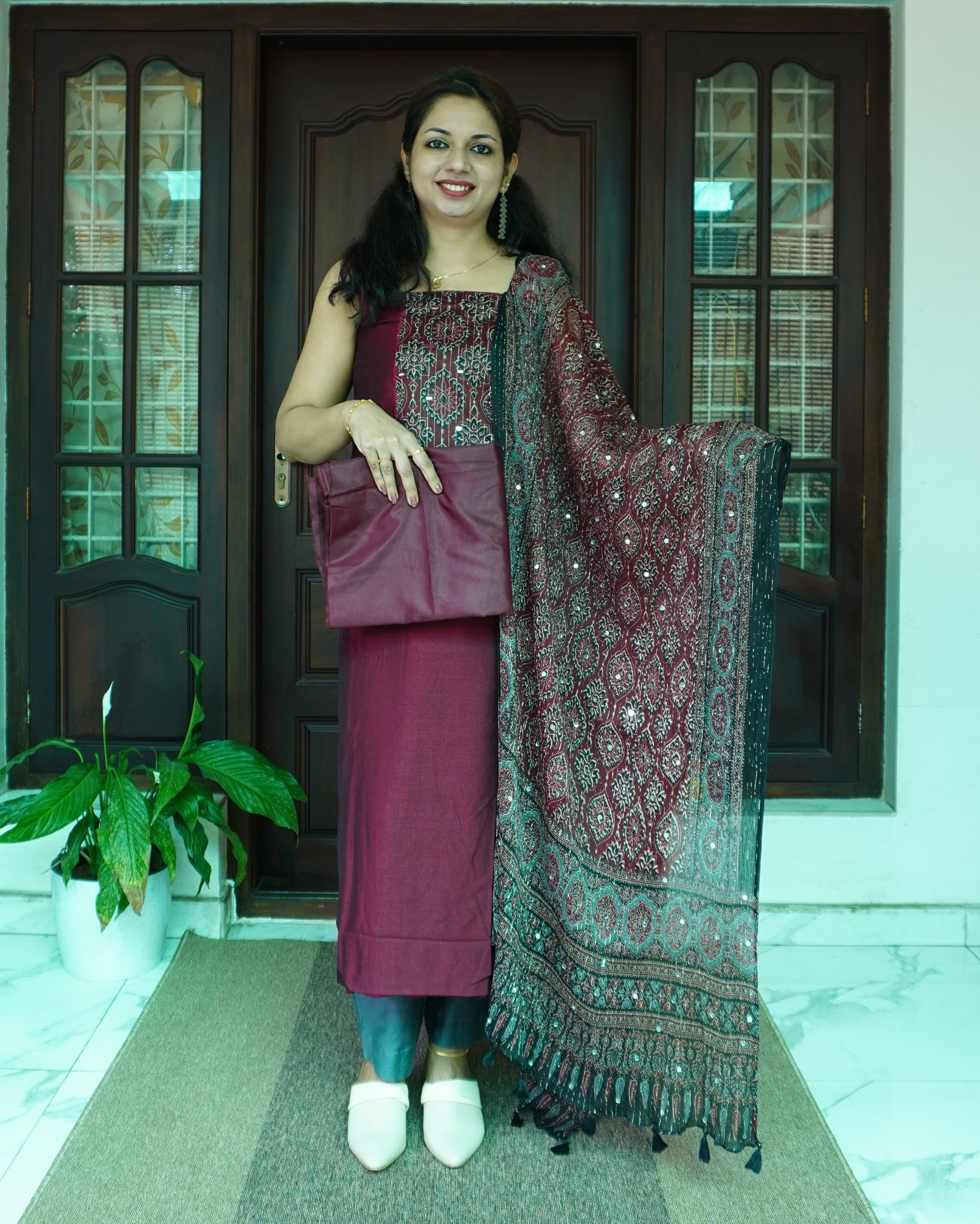 Vijithra Silk Unstitched 4 Piece Salwar Set-0058