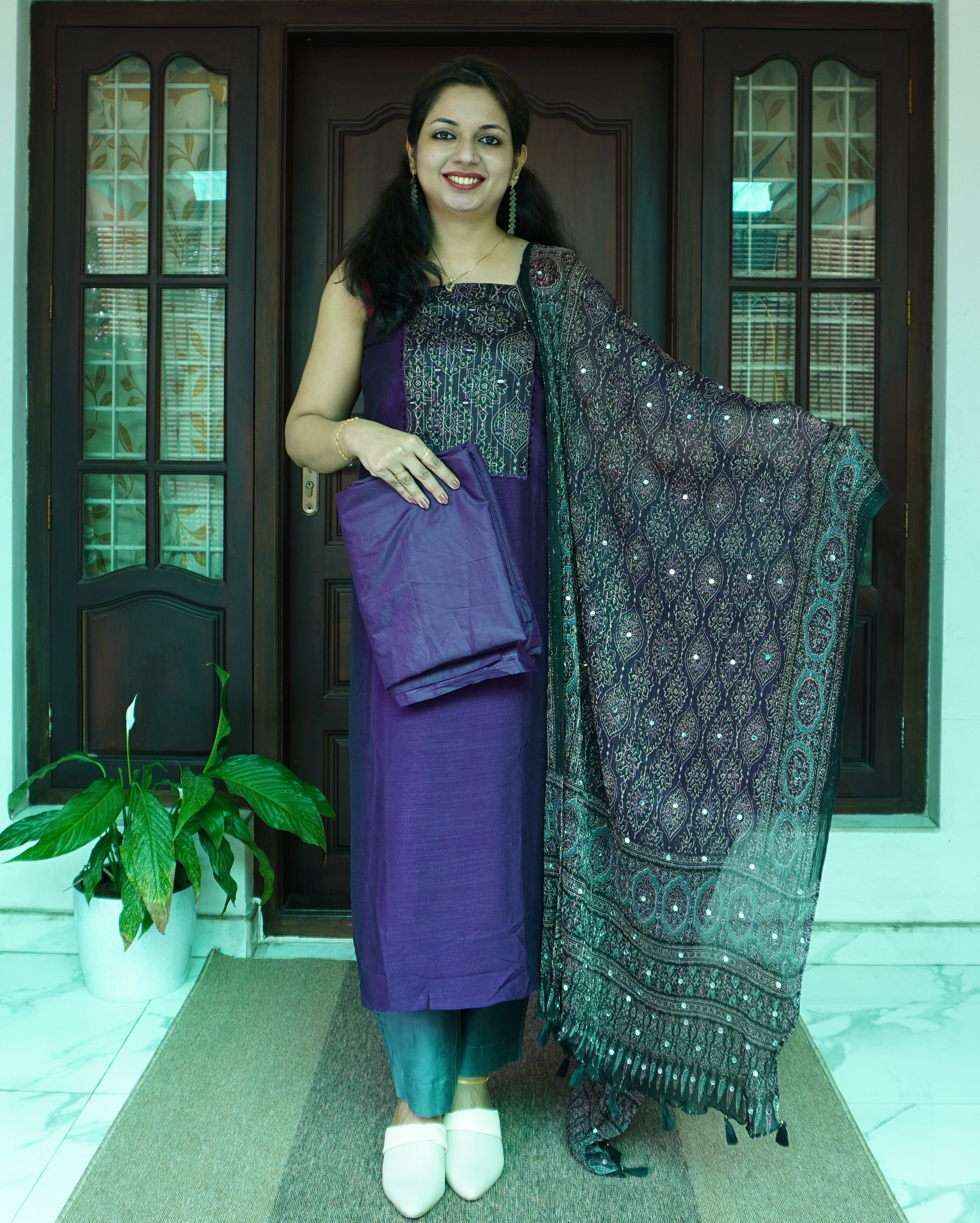 Vijithra Silk Unstitched 4 Piece Salwar Set-0058