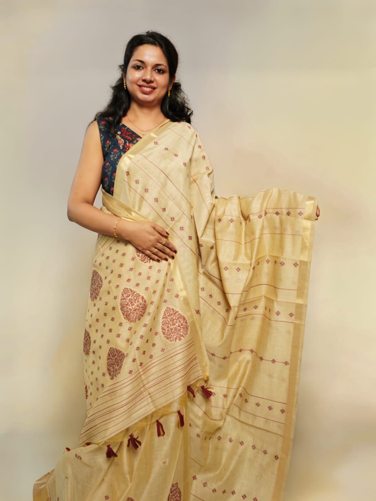 Semi Tussar Saree with Floral Print(Type-II)-0060