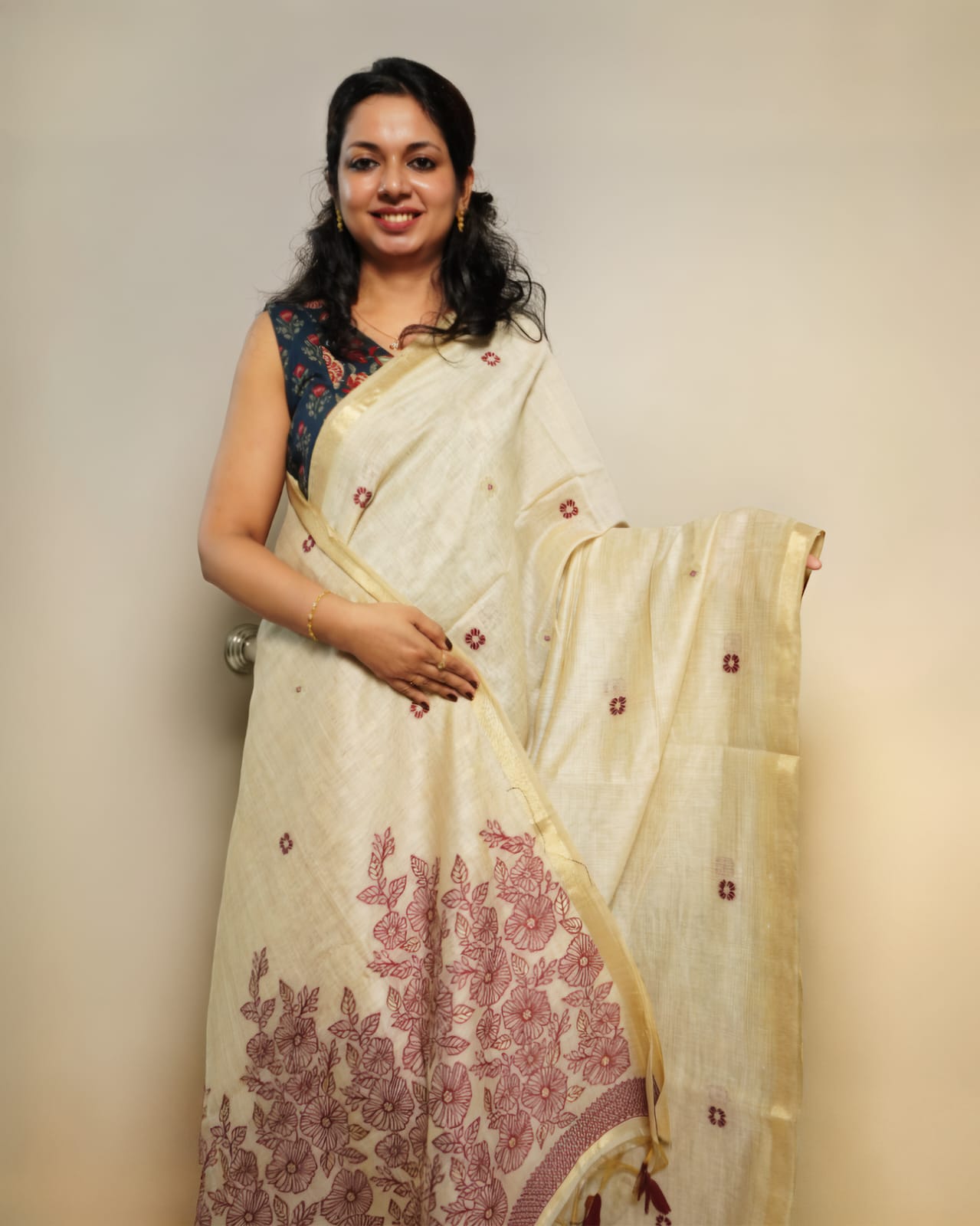 Semi Tussar Saree with Floral Print(Type-I)-0060