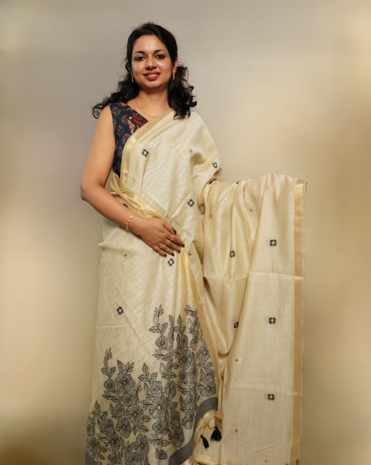 Semi Tussar Saree with Floral Print(Type-I)-0060