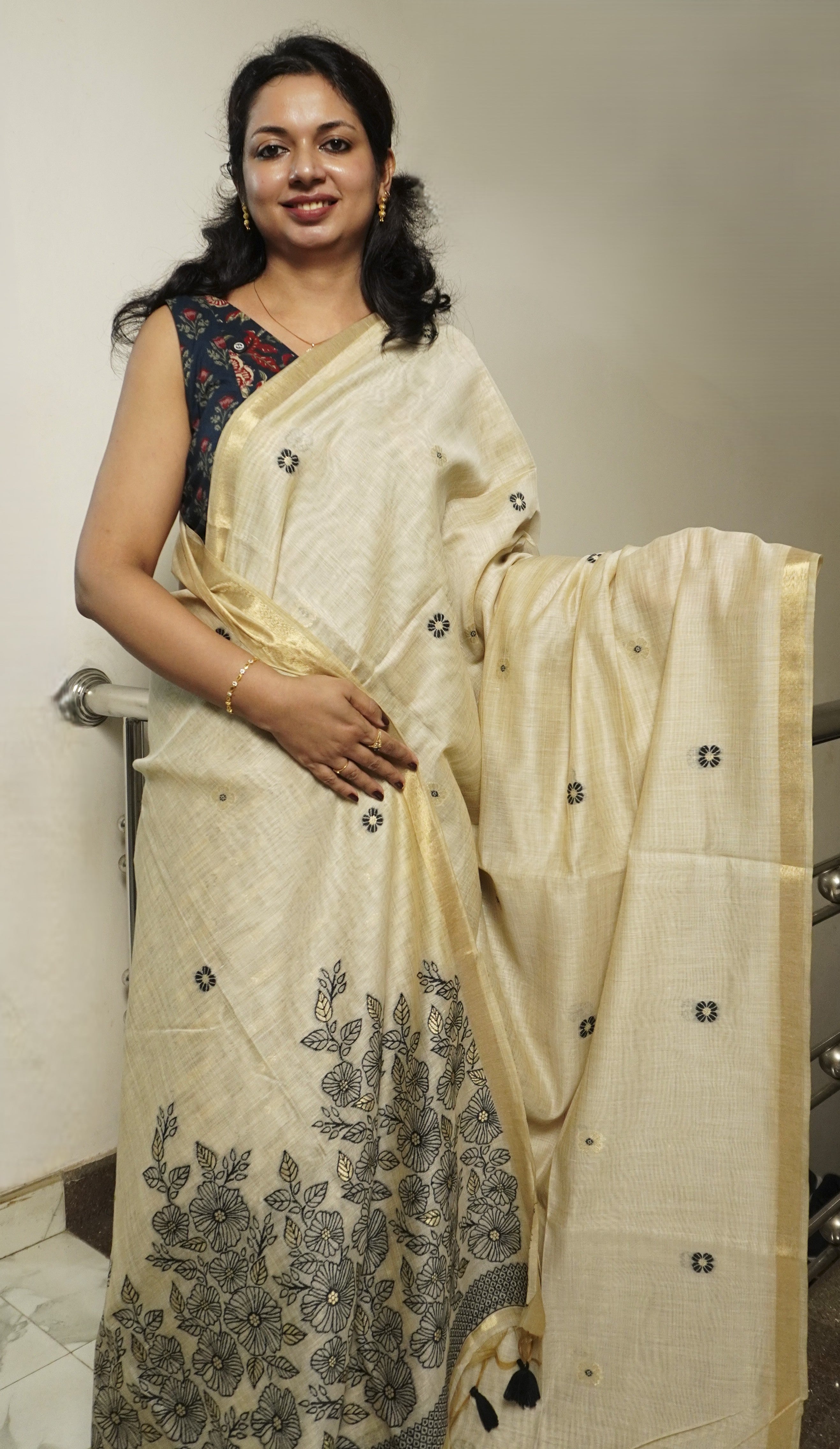 Semi Tussar Saree with Floral Print(Type-I)-0060