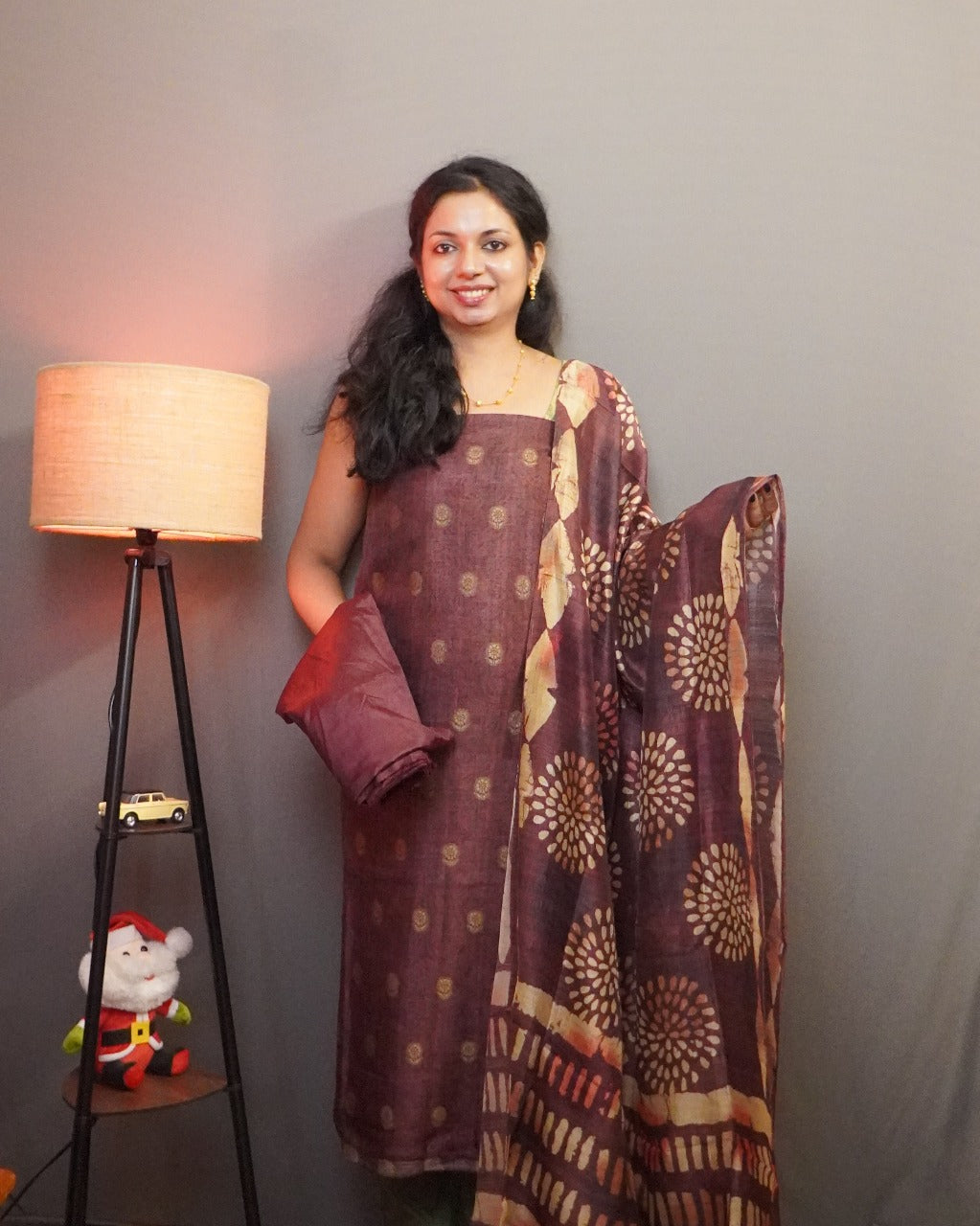 Semi Rose Silk Unstitched Salwar Set- 0028