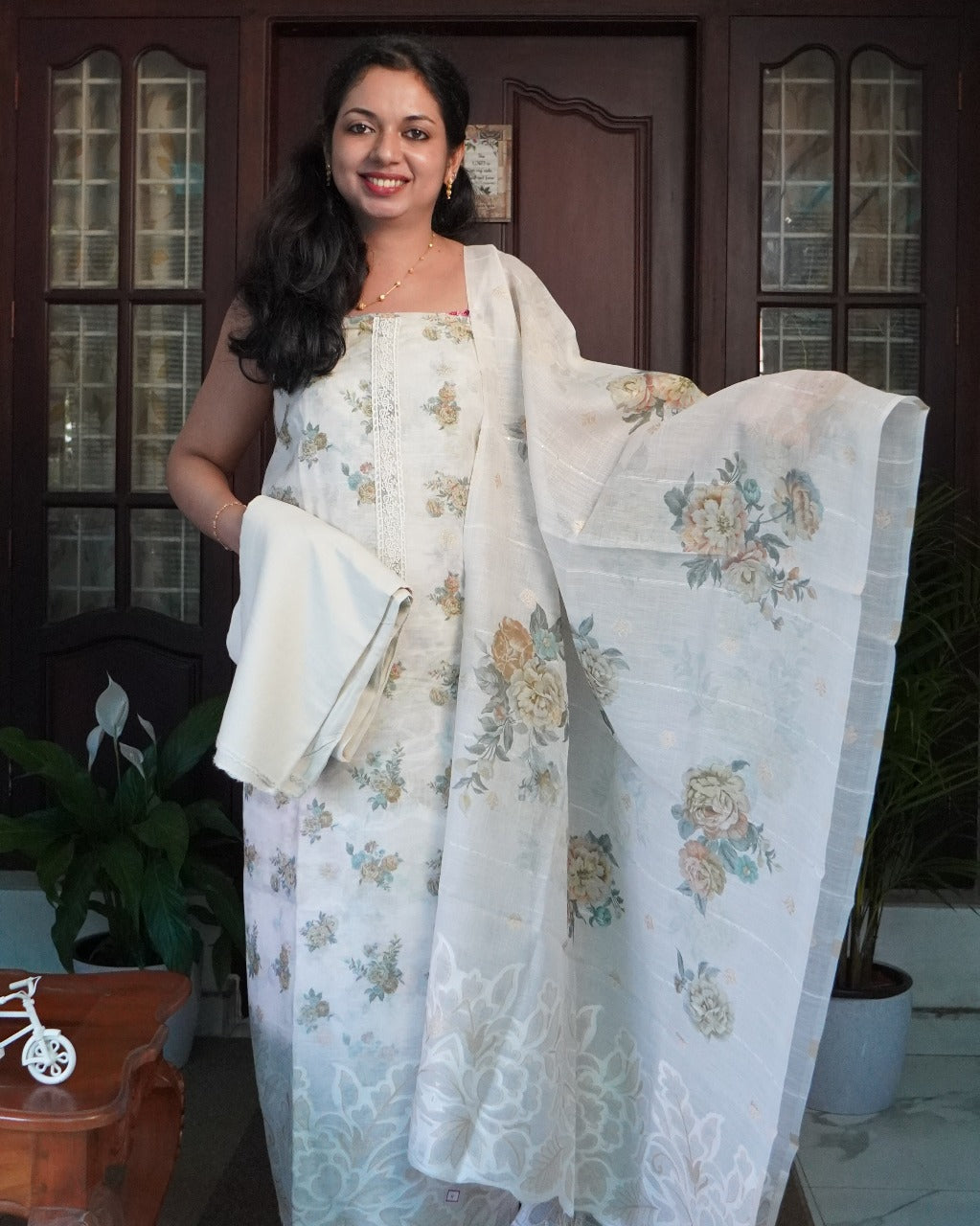 Linen with Jamdani Weaving Unstitched Salwar Set -0026