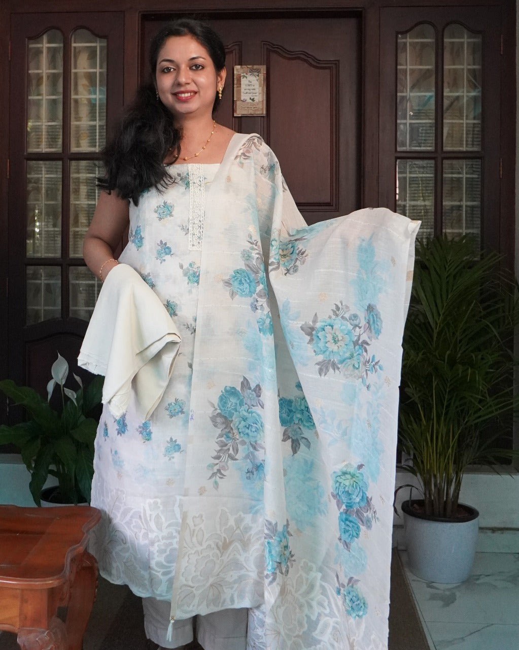 Linen with Jamdani Weaving Unstitched Salwar Set -0026