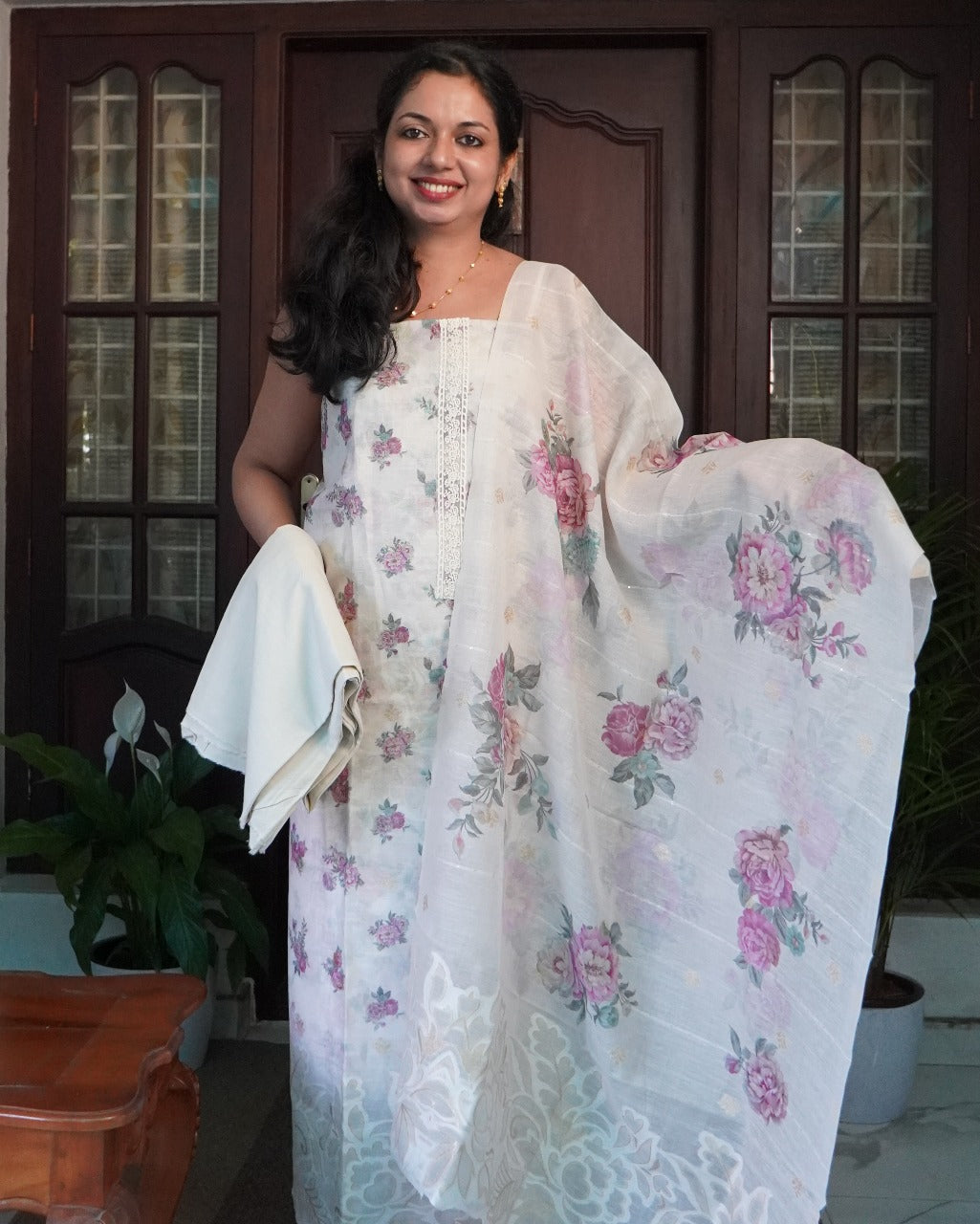 Linen with Jamdani Weaving Unstitched Salwar Set -0026